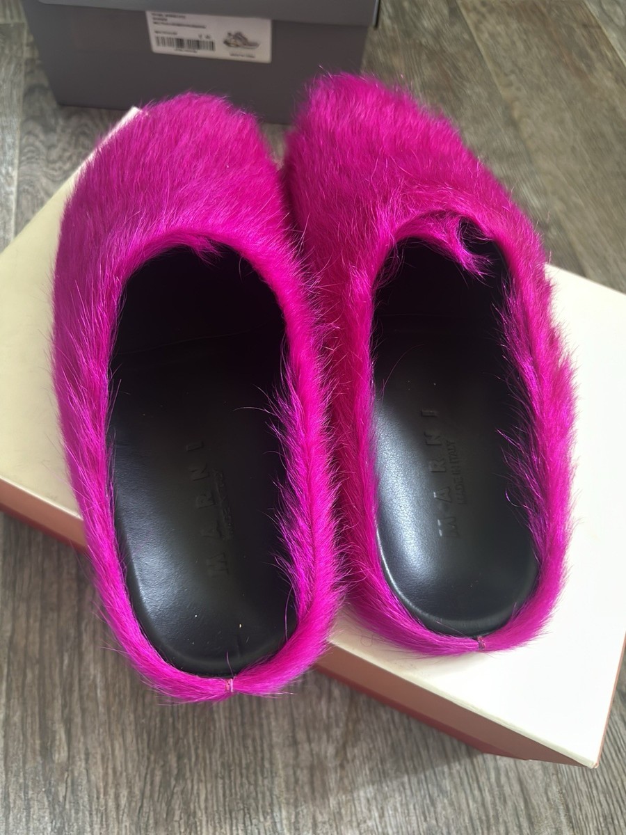 Marni Bright Fuchsia Faux-Fur Slip-On Mules Size 9 Marni calf-hair slip-on Mules | Pink | FARFETCH main image 4
