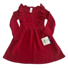 NWT Carter's Girl's 2T Red Knit Long Sleeves Round Neck Ruffled Pullover Dress