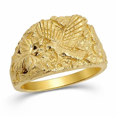 Massiver 10K Gelbgold großer Adlerblatt Herren Nugget Ring, Größe 5 - 15