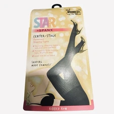 NWT Star Power by SPANX Shaping Tights Black Ribbed Row Pattern Size E