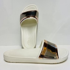Women's Crocs Sloane White Metalblock Sliders Rose Gold/Oyster UK 6