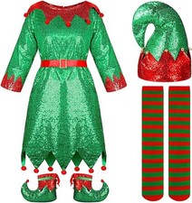 4 PC Small 12-13Y Elf Costume Christmas Cosplay Suit Xmas Outfit