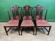 Set Of 6 Antique Mahogany Wheatsheaf Upholstered Dining Chairs