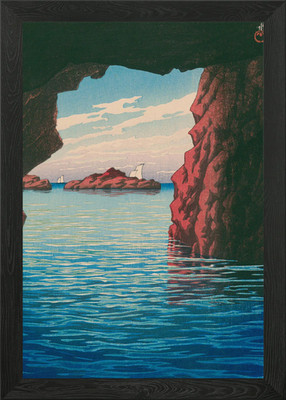 Gerahmtes Wandbild Poster Leinwanddruck Bild Meerblick aus einer Höhle