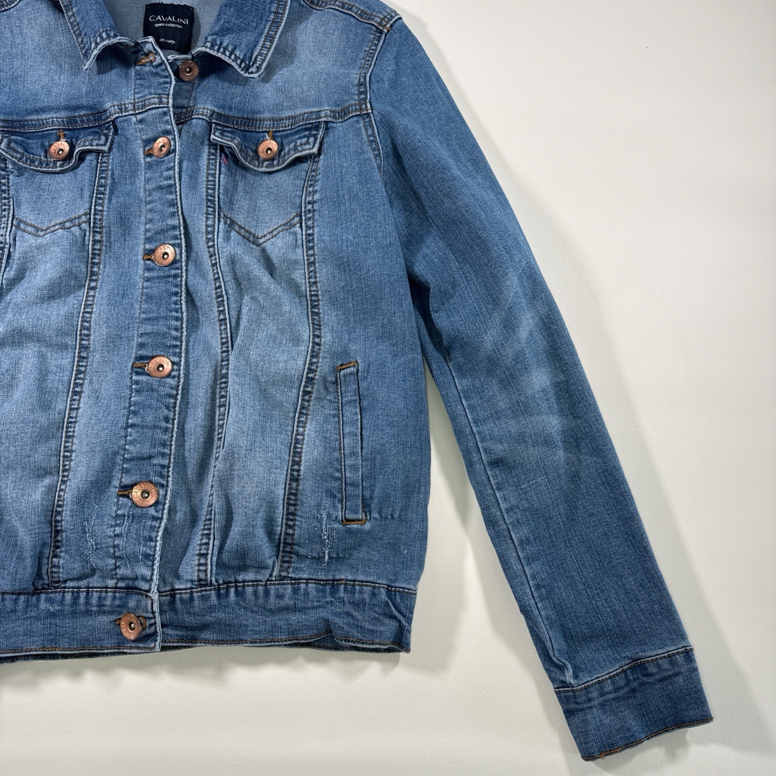 Cavalini Blue Button Collared Pockets Women's Den… - image 4