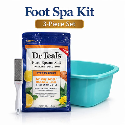 Foot Spa Kit Dr Teals Epsom Salt 3lb + Tub + Foot File Pedicure Set