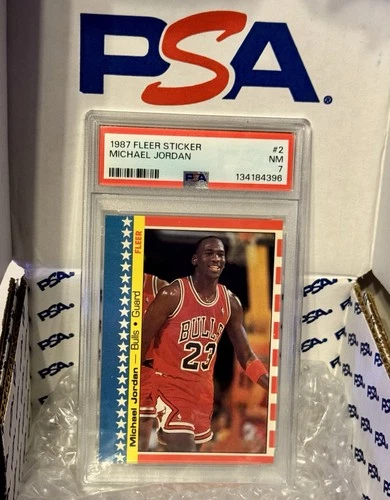 1987-88 Fleer Basketball Sticker Michael Jordan Card #2 PSA 7 NR-MINT HOF GOAT
