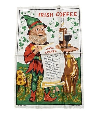 Irish Coffee Pure Linen Tea Towel Recipe Gag Gift Kitchen OOAK Made In Ireland