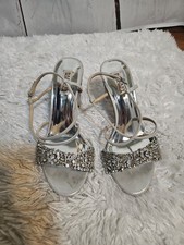 Badgley Mischka Women's White Satin Block Heel Embellished Sandals SZIE 9