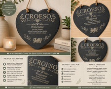 Welsh Croeso Schiefer Herz Plakette walisisch...