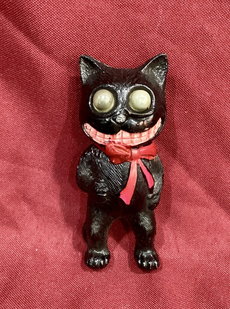 Vintage Black Cat Halloween Googly Eye Celluloid Toy