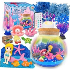 Terrarium Craft Kit for Kids - LED Night Light Up  Remote Birthday Mermaid