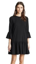 Ganni Clark Ruffled Crepe Mini Shift Dress Womens 34 Au 6 Us 2 Black Classic