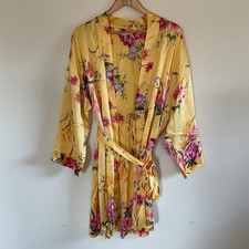 Victoria's Secret Designer Collection Silk Floral Kimono Robe M/L Yellow Luxury