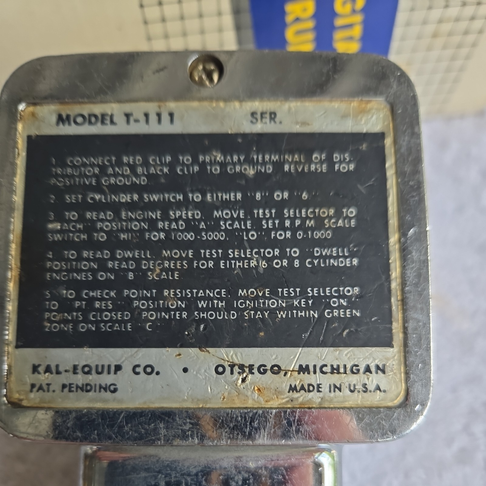 Kal-Equip Model T-111 Dwell Tach Tester Vintage 1970s Tech