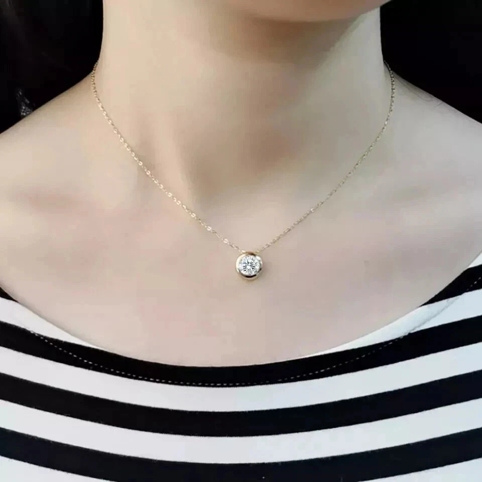 1Ct Round Lab Created Diamond Bezel Solitaire Necklace 14k Yellow Gold Finish - Изображение 2 из 4