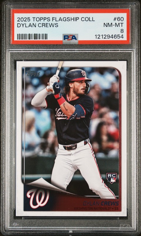 2025 TOPPS FLAGSHIP COLLECTION #60 DYLAN CREWS ROOKIE RC PSA 8