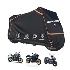 420D Heavy Duty Motorcycle Cover Waterproof Outdoor, Black-XL 86.6 31.5 51 