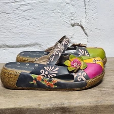 Socofy Womens Leather Floral Mary Jane Platform Clogs Shoes Colorful Boho EU 41