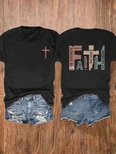 Vintage Christian Short-Sleeved Shirt With Bible Verses, Casual Cross T-Shirt