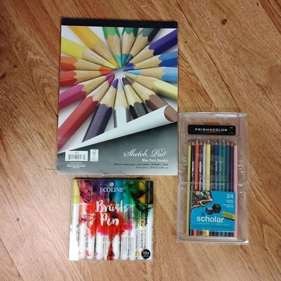 Art Bundle Sketch Pad + Ecoline Brush Pens + Prismacolor Colored Pencils