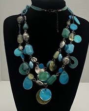 Chunky Double Strand Faux Turquoise Silver Toned Statement Beaded Necklace SALE
