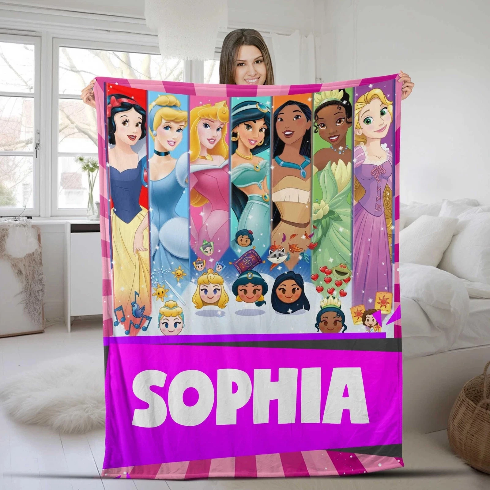 Personalized Name Disney Princess Blanket, Magic Kingdom Fleece Blanket