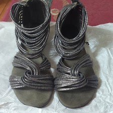 Women s Silver/Gray Metallic Strappy Ankle Strap Sandals Rubber Sole W/ back zip