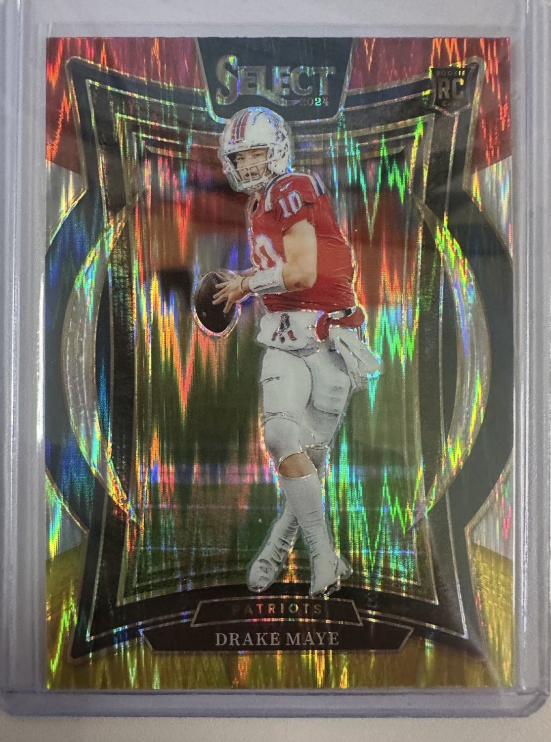 Drake Maye Red & Yellow Shock Prizm ROOKIE SP 2024 Panini Select Concourse #27