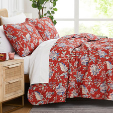 Oversized King Quilt Bedding Set, Jacobean Willow Floral Quilt Set with 2 Matchi