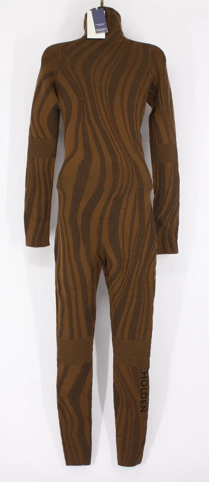 HOLDEN WOMENS MERINO WOOL KNIT JUMPSUIT BROWN PATTERNED UK S RRP £487 AD - Image 4 of 4