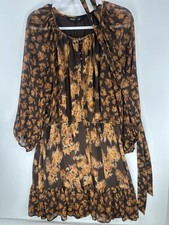Simply Vera Vera Wang Brown Yellow Floral Chiffon Knee Length Dress XXL Women