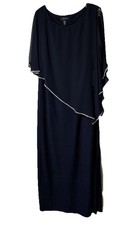 R M Richards Women's Blue Embellished Long Tank Dress Peekaboo Shawl Size 16