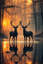 Digital Image Picture Photo Wallpaper Background Desktop Deer Sunset AI Art Prin