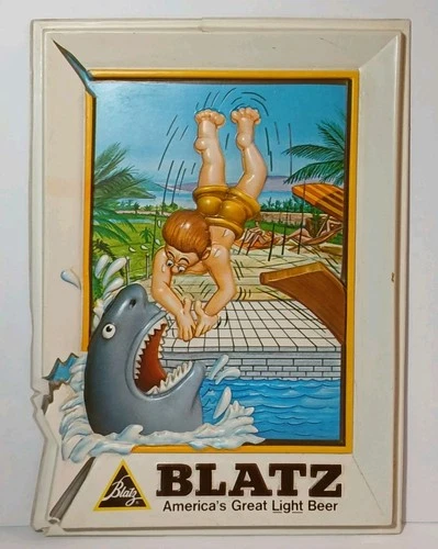 1970s Vintage Blatz Beer Sign Swimming Diving Shark Advertising Sign 3D Relief