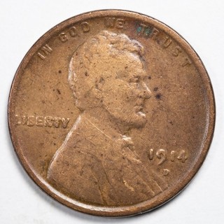 1914 D Lincoln Wheat Penny Cent Fine (F) Details