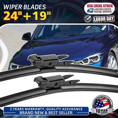 Front L&R Windscreen Flat Wiper Blades Set 24''&19'' For Audi A3 BMW 320i 328i