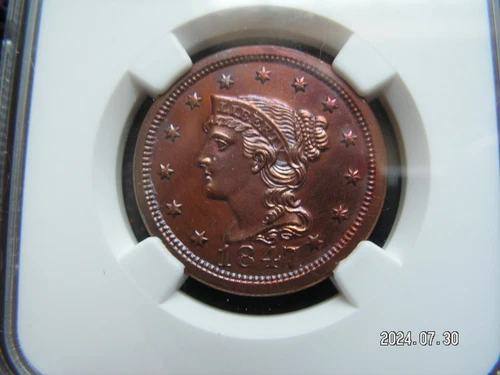 1847 Large Cent   NGC MS Spectacular Color With Fantastic Eye Appeal