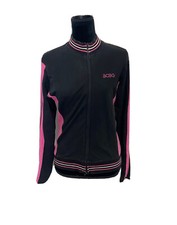 BCBG MaxAzria Zip Up Logo Size LARGE Stretch Black Pink Zip Athletic Jacket