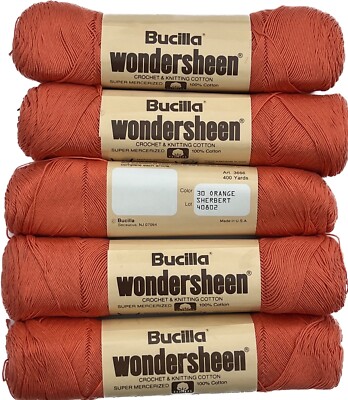 Qty 5 New BUCILLA WONDERSHEEN super mercerized cotton thread Orange Sherbert