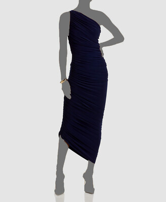 Norma Kamali Women's Blue Draped Asymmetrical Diana Gown Dress Size S