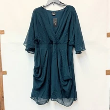 City Chic Womens Plus L 20 Emerald Green Faux Wrap Dress NWT K23