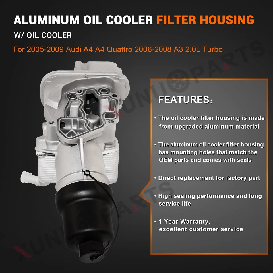 Carcasa de filtro de aceite de aluminio con enfriador de aceite para VW Jetta GTI Passat 2006-08 2,0 L Foto 2 de 4