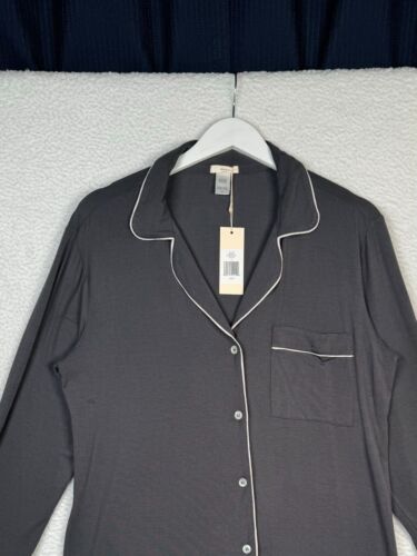 NEW -Eberjey Gisele Sleepshirt Women's Small Black Relaxed Fit Button Up - READ - Picture 2 of 12