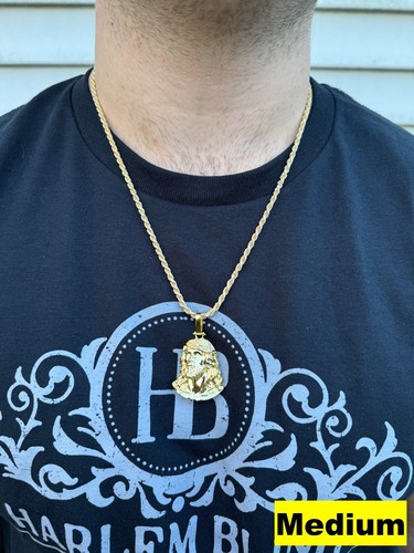 HEAVY Real Solid 925 Silver 14k Gold Vermeil Plain Jesus Piece Pendant Necklace - Picture 12 of 24