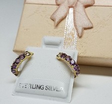 GENUINE 925 STERLING SILVER 18K YELLOW GOLD WOMENS HUGGIE HOOP GEMSTONE EARRINGS