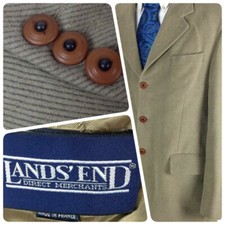 Lands' End Men's Tan Corduroy Blazer Sport Coat Sz 40 3 Button Non-Vented 0186