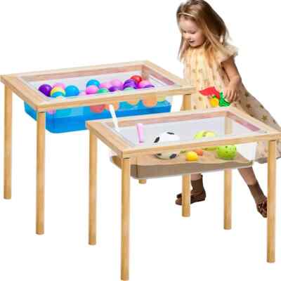 2 Sets Sensory Table Wood Sand Table Water Table Interactive Kids Activity Table