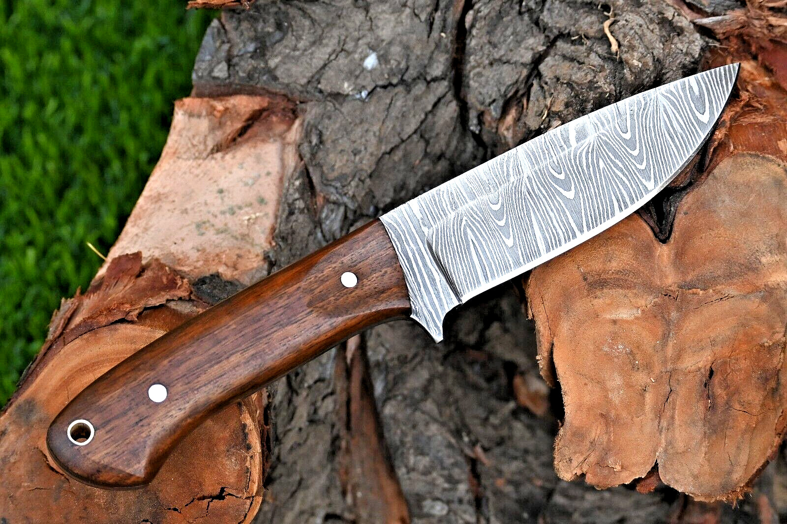 Custom Hand Made Forged Damascus Steel Fix Blade Hunting Knife Wood Handle 2903