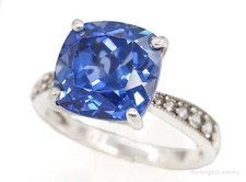 Vintage Blue  White Sapphire Sterling Silver Ring - Size 6.75